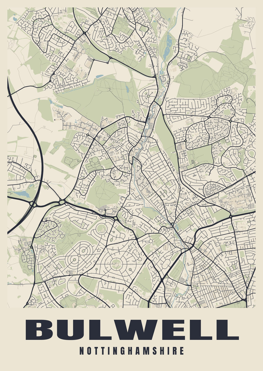 Street map poster of Bulwell, Nottinghamshire