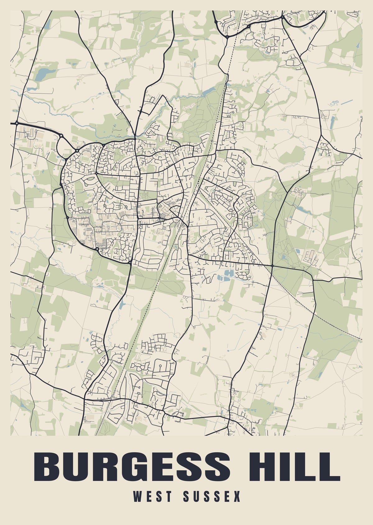 Street map poster of Burgess Hill, West Sussex