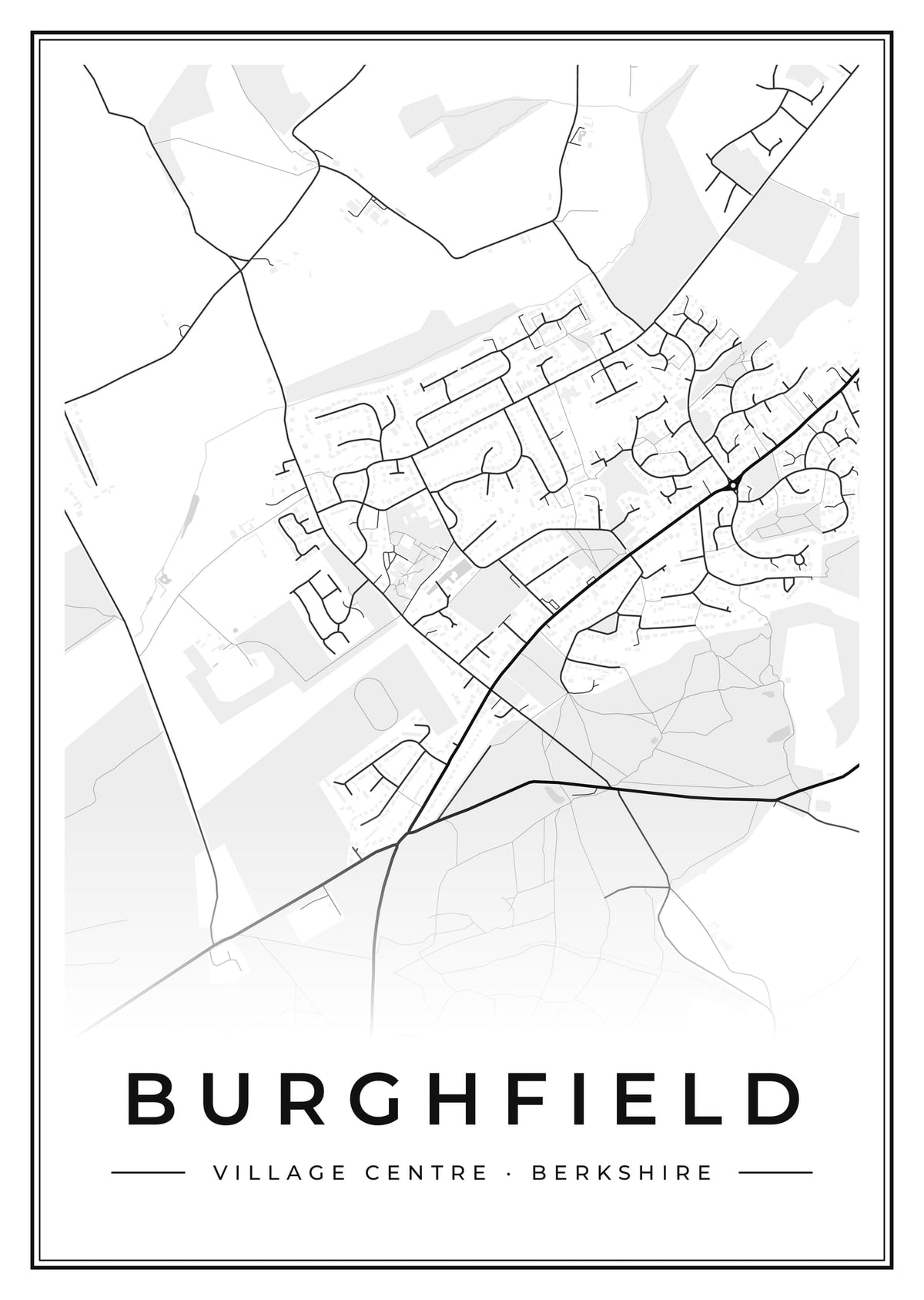 Street map poster of Burghfield village centre, Berkshire