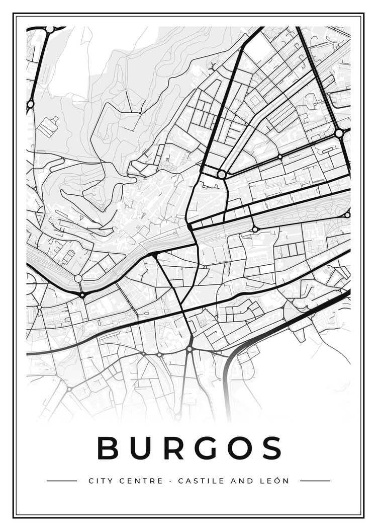 Burgos City Centre Street Map Poster