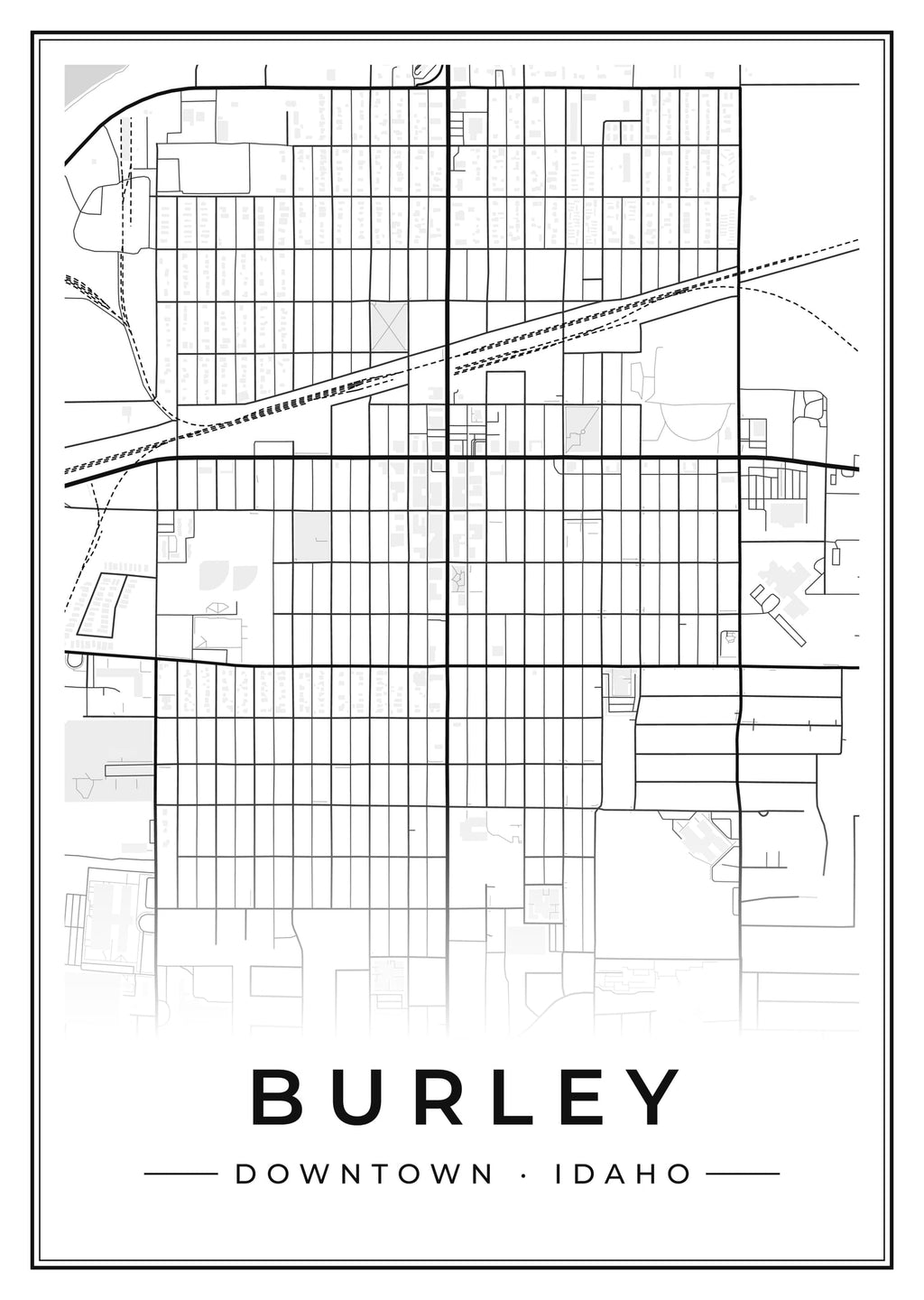 Street map poster of downtown Burley, Idaho