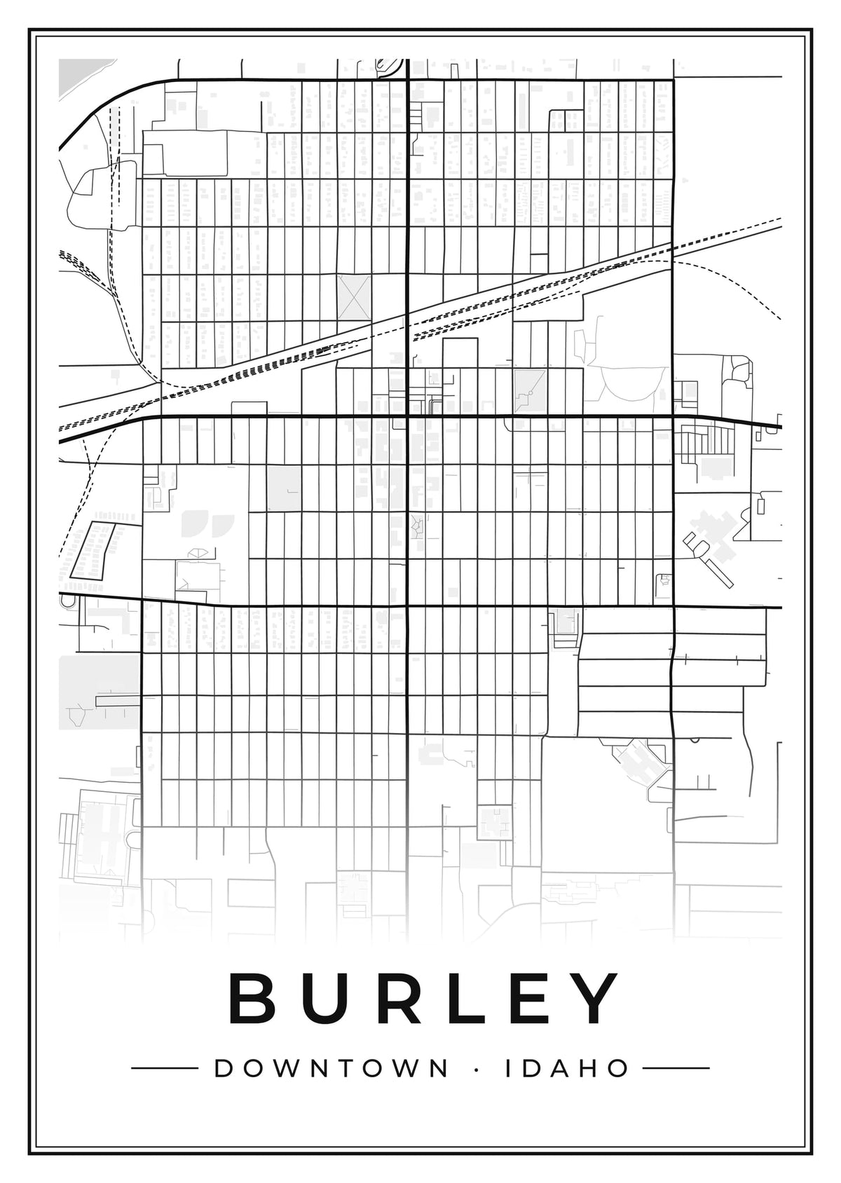 Street map poster of downtown Burley, Idaho
