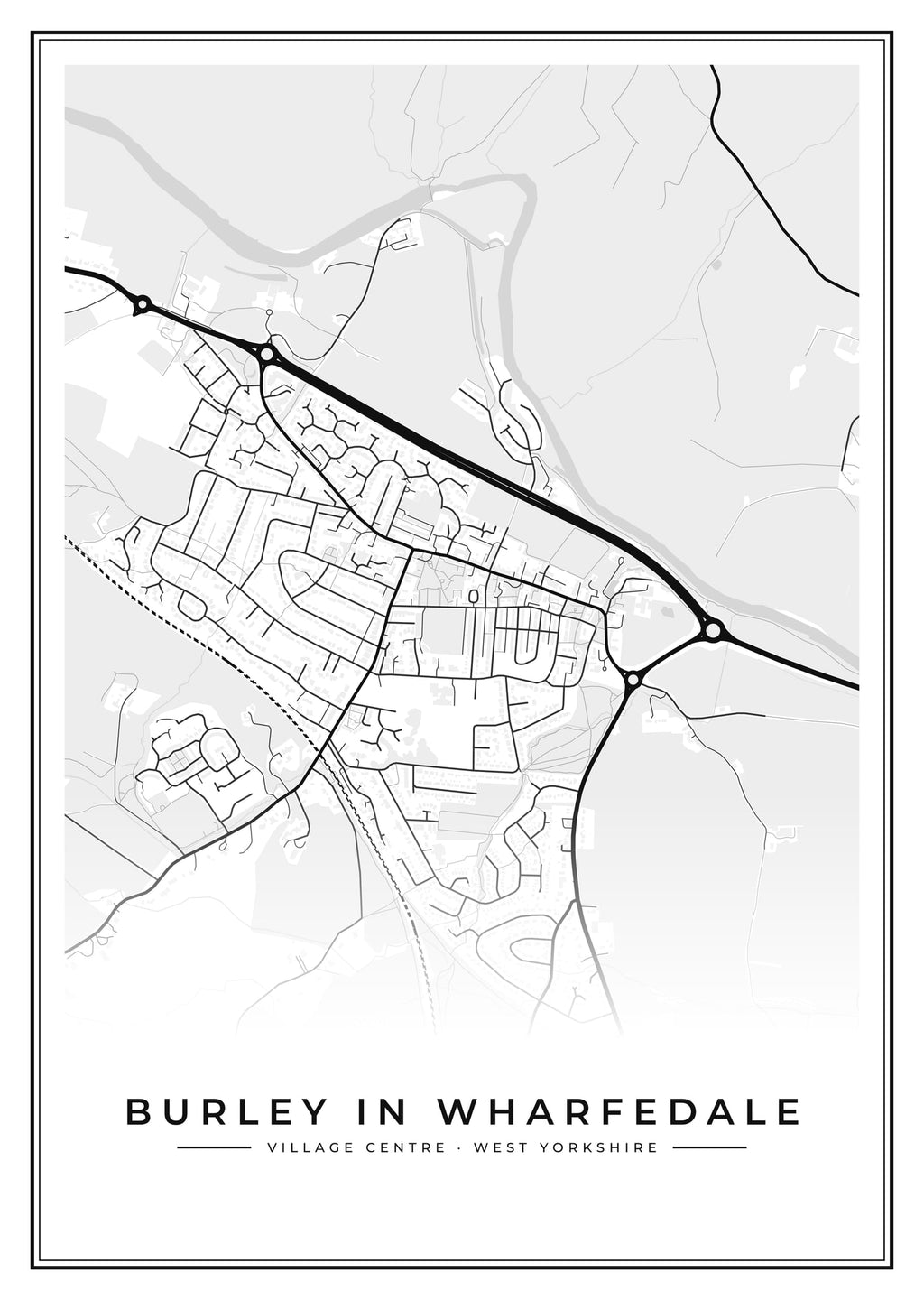 Street map poster of Burley in Wharfedale village centre, West Yorkshire