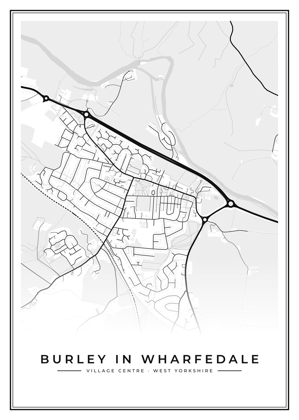 Street map poster of Burley in Wharfedale village centre, West Yorkshire