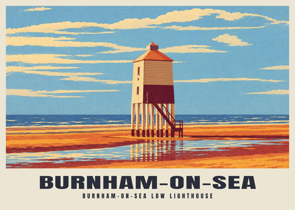 Burnham-on-Sea Low Lighthouse poster, Retro Railway style
