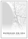 Street map poster of Burnham-on-Sea town centre, Somerset
