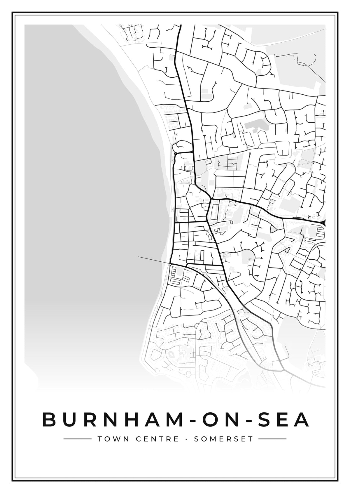 Street map poster of Burnham-on-Sea town centre, Somerset