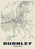 Street map poster of Burnley, Lancashire