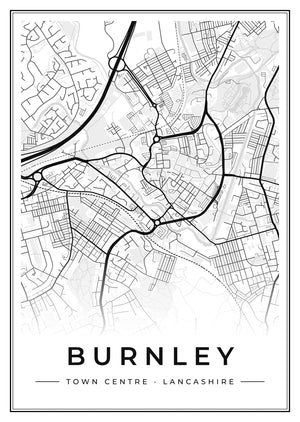 Burnley Town Centre Street Map Poster
