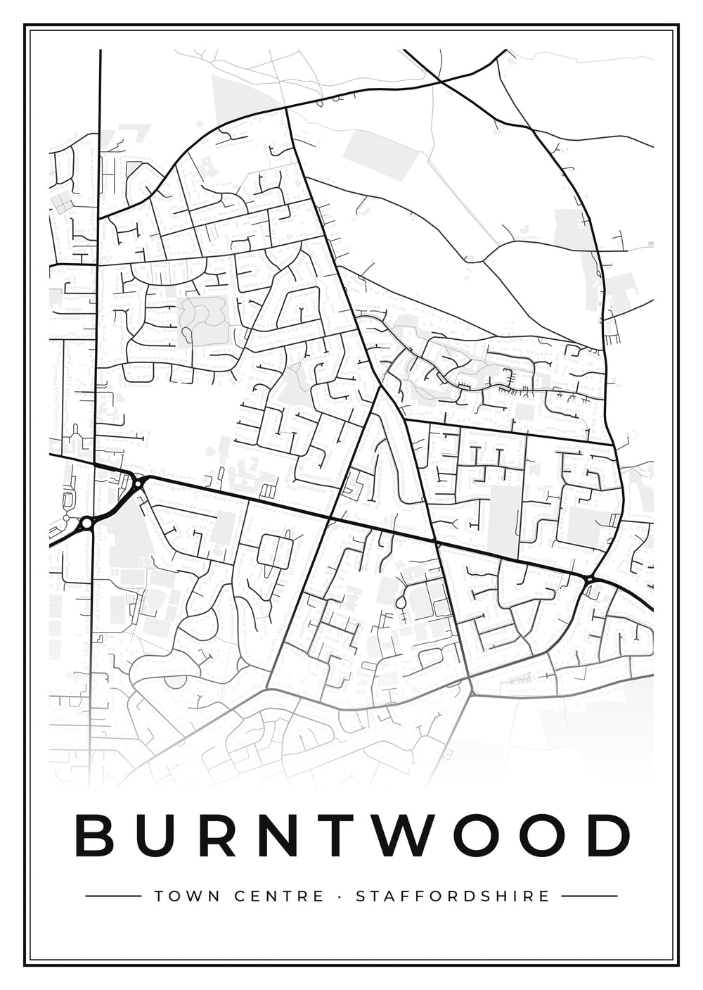 Burntwood Town Centre Street Map Poster