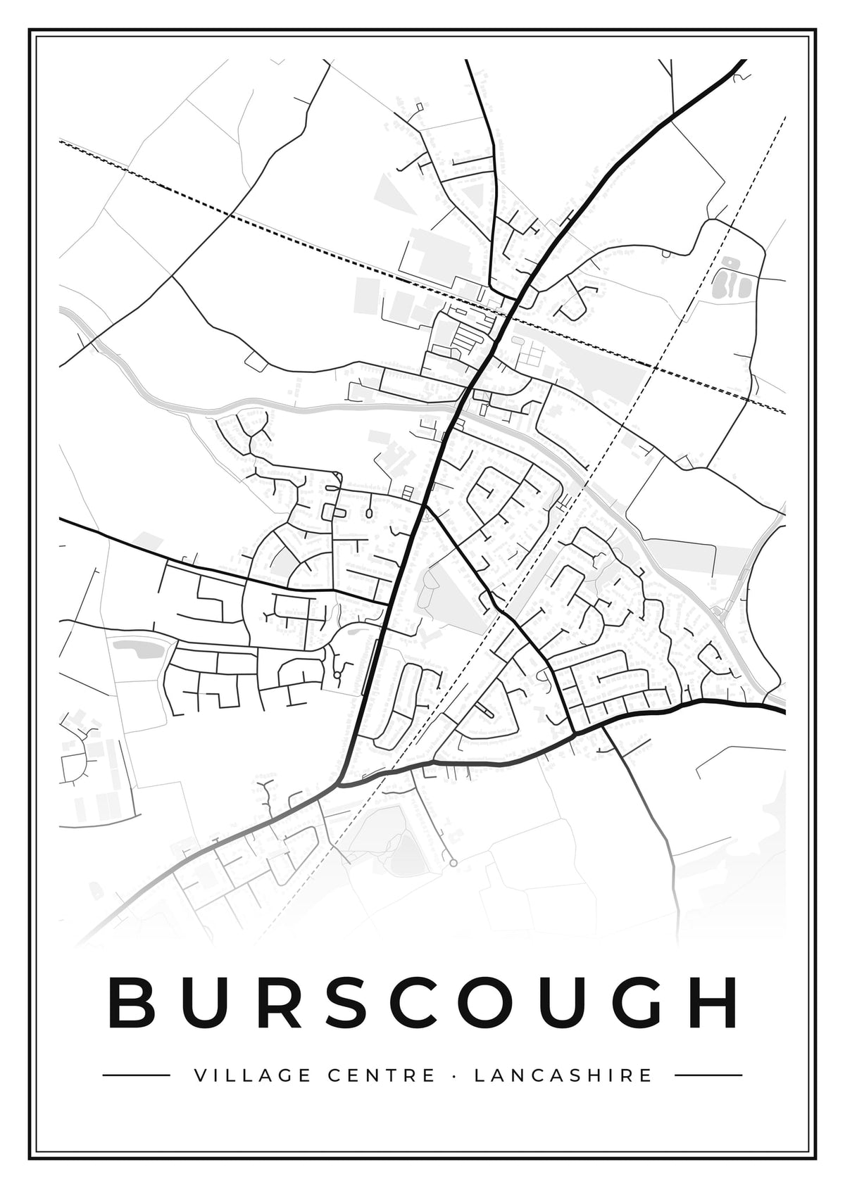 Street map poster of Burscough village centre, Lancashire