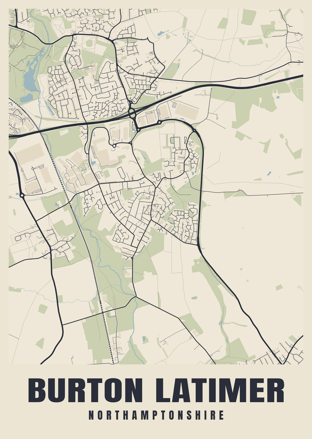 Street map poster of Burton Latimer, Northamptonshire