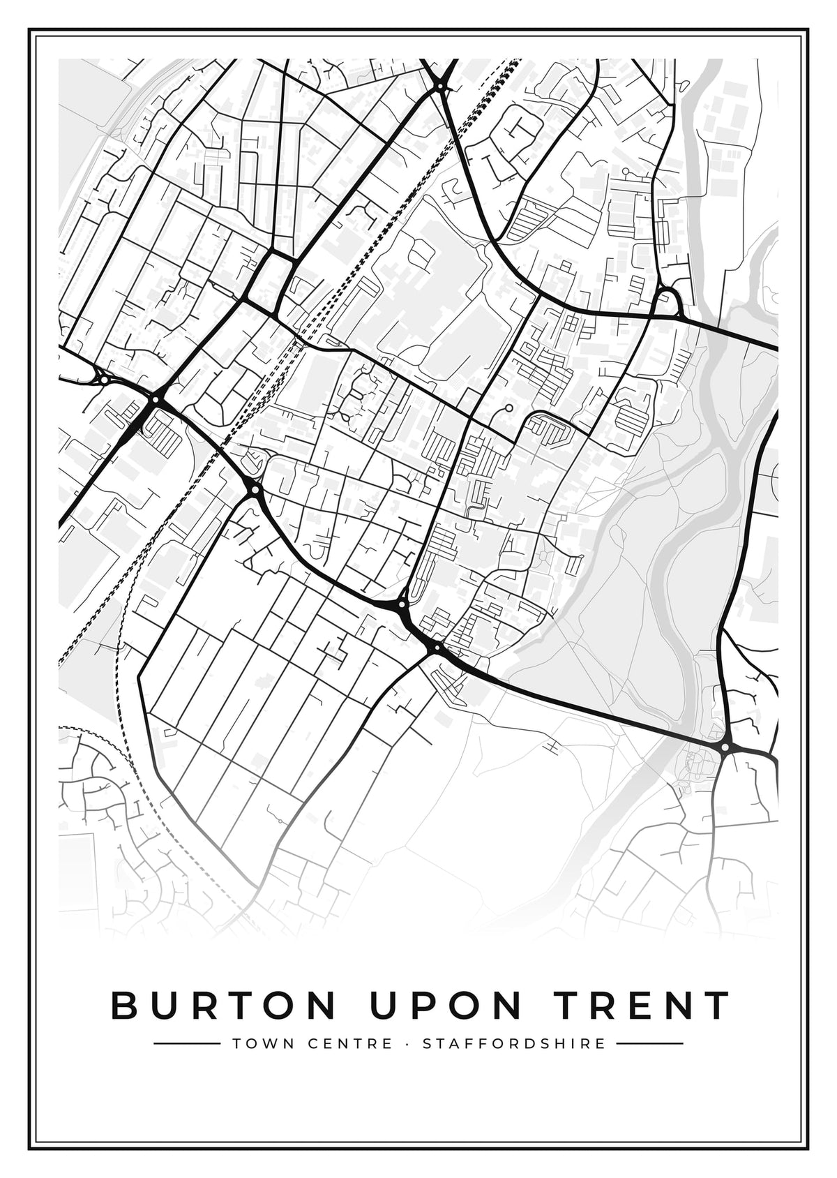 Street map poster of Burton upon Trent town centre, Staffordshire