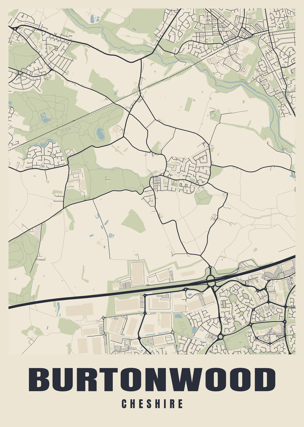 Street map poster of Burtonwood, Cheshire