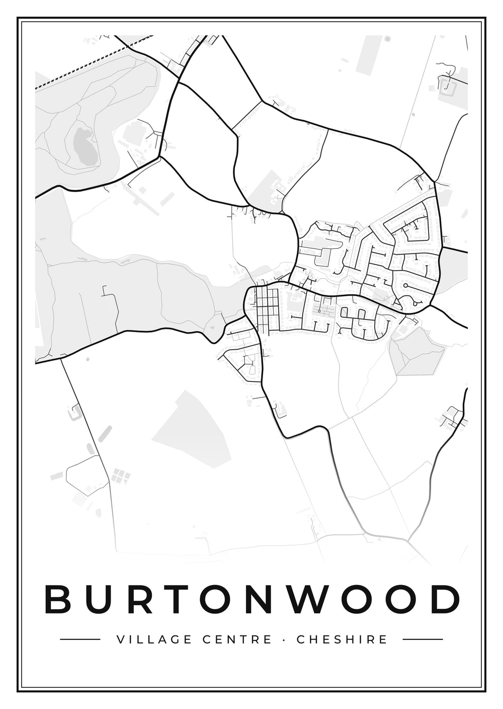 Burtonwood Village Centre Street Map Poster