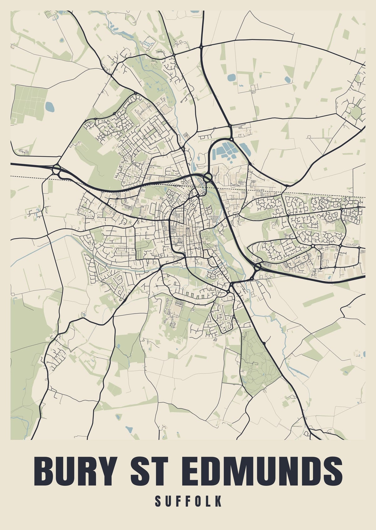 Street map poster of Bury St Edmunds, Suffolk