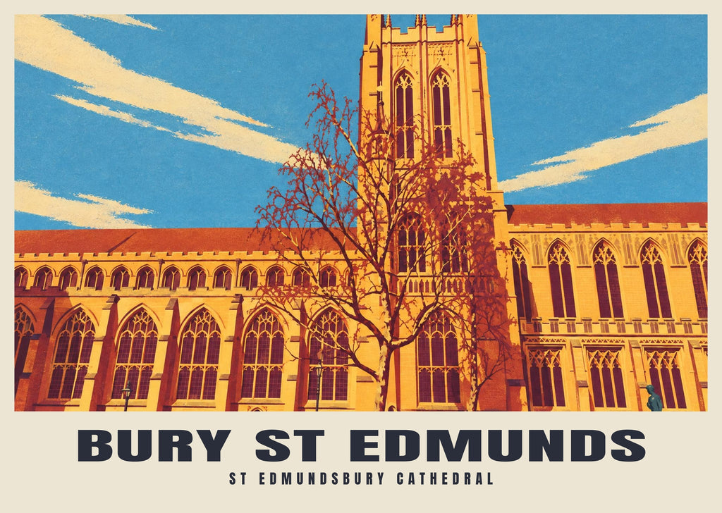 St Edmundsbury Cathedral, Bury St Edmunds poster, Retro Railway style