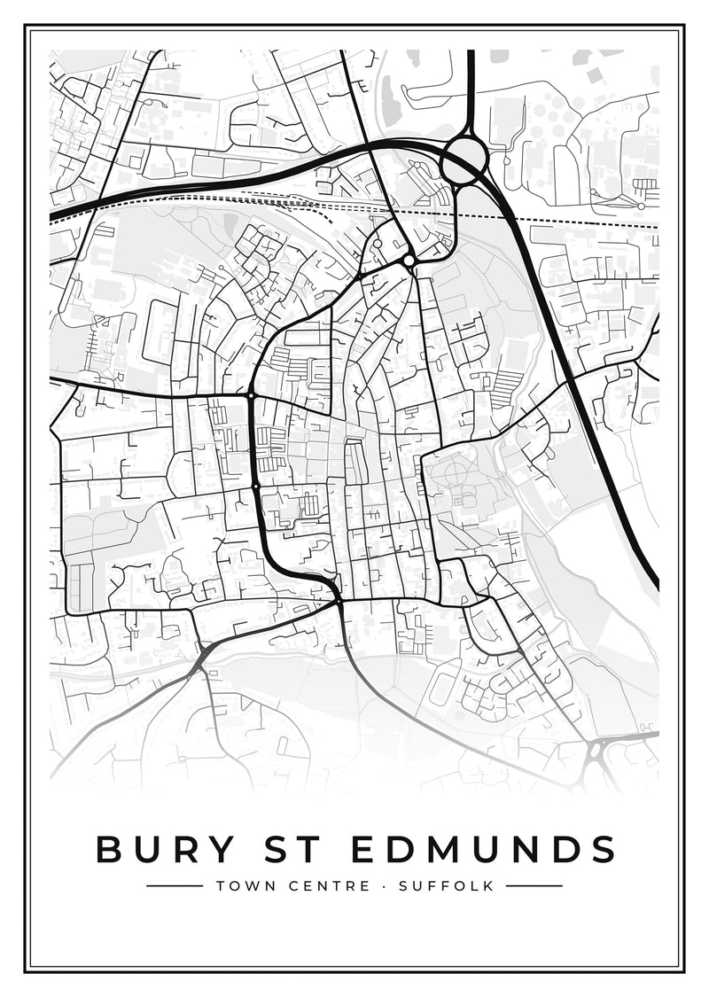 Bury St Edmunds Town Centre Street Map Poster