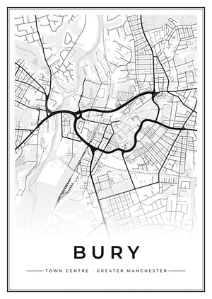 Bury Town Centre Street Map Poster