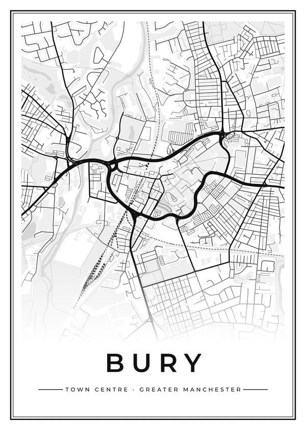 Bury Town Centre Street Map Poster