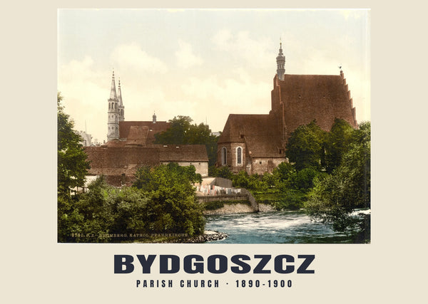 Iglesia parroquial, Bydgoszcz — 1890–1900 · Lámina de fotocromo antiguo