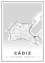 Street map poster of Cádiz city centre, Andalusia