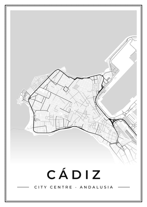 Cádiz City Centre Street Map Poster