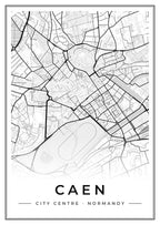 Street map poster of Caen city centre, Normandy