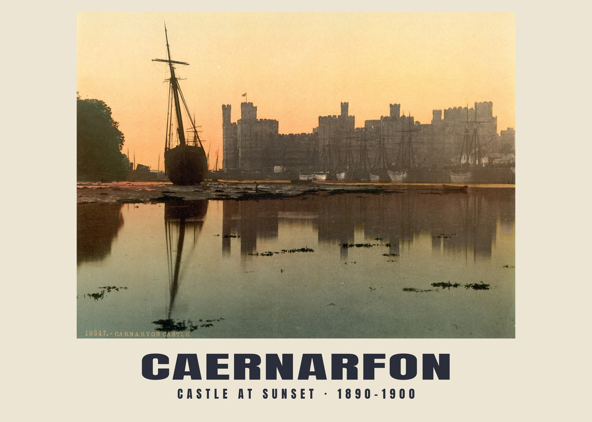 Castle at Sunset, Caernarfon — Vintage photochrom print, 1890–1900