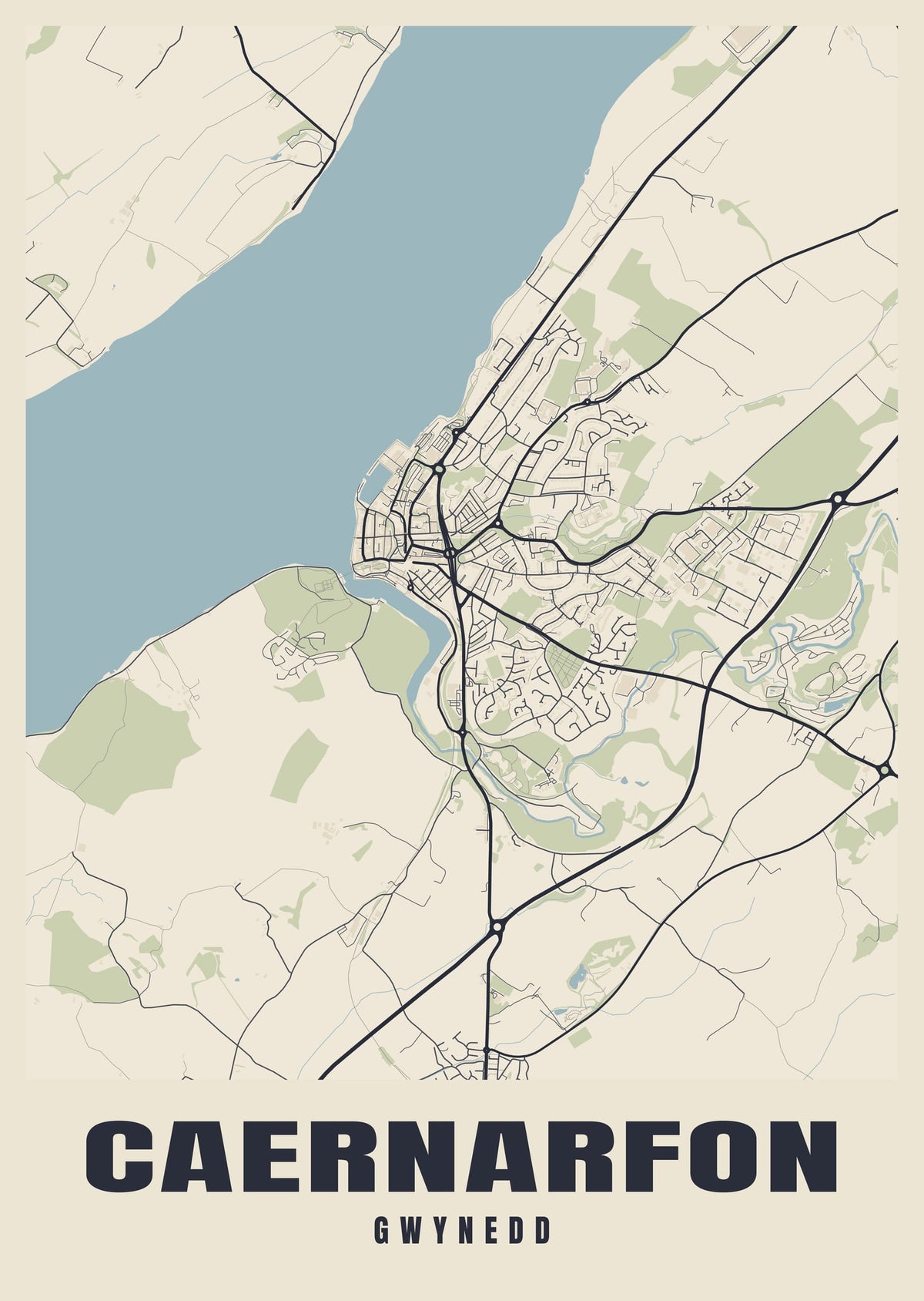 Street map poster of Caernarfon, Gwynedd
