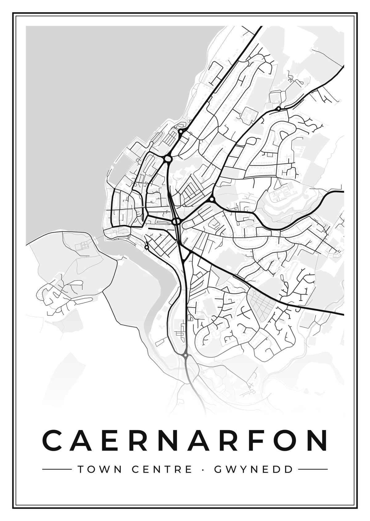 Street map poster of Caernarfon town centre, Gwynedd