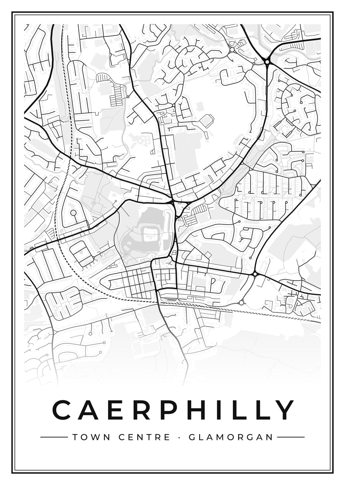 Street map poster of Caerphilly town centre, Glamorgan