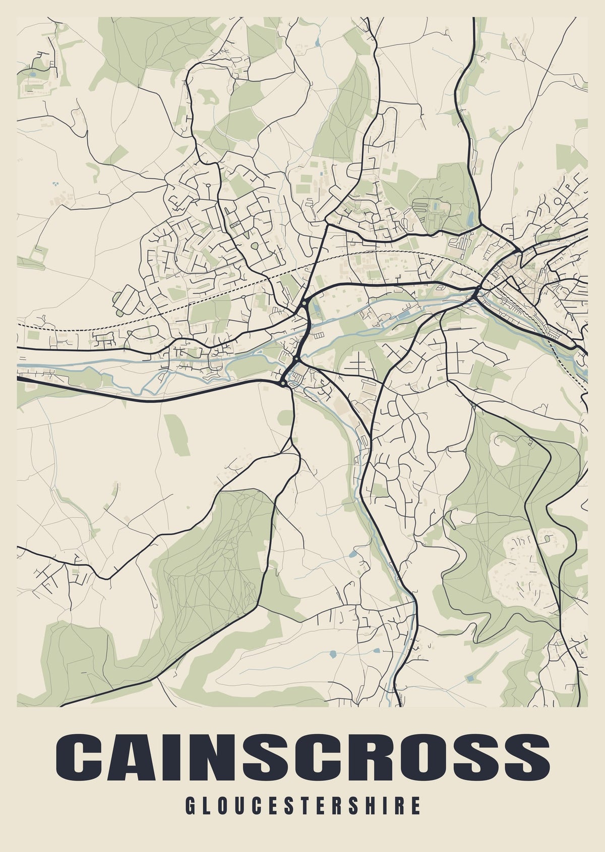 Street map poster of Cainscross, Gloucestershire