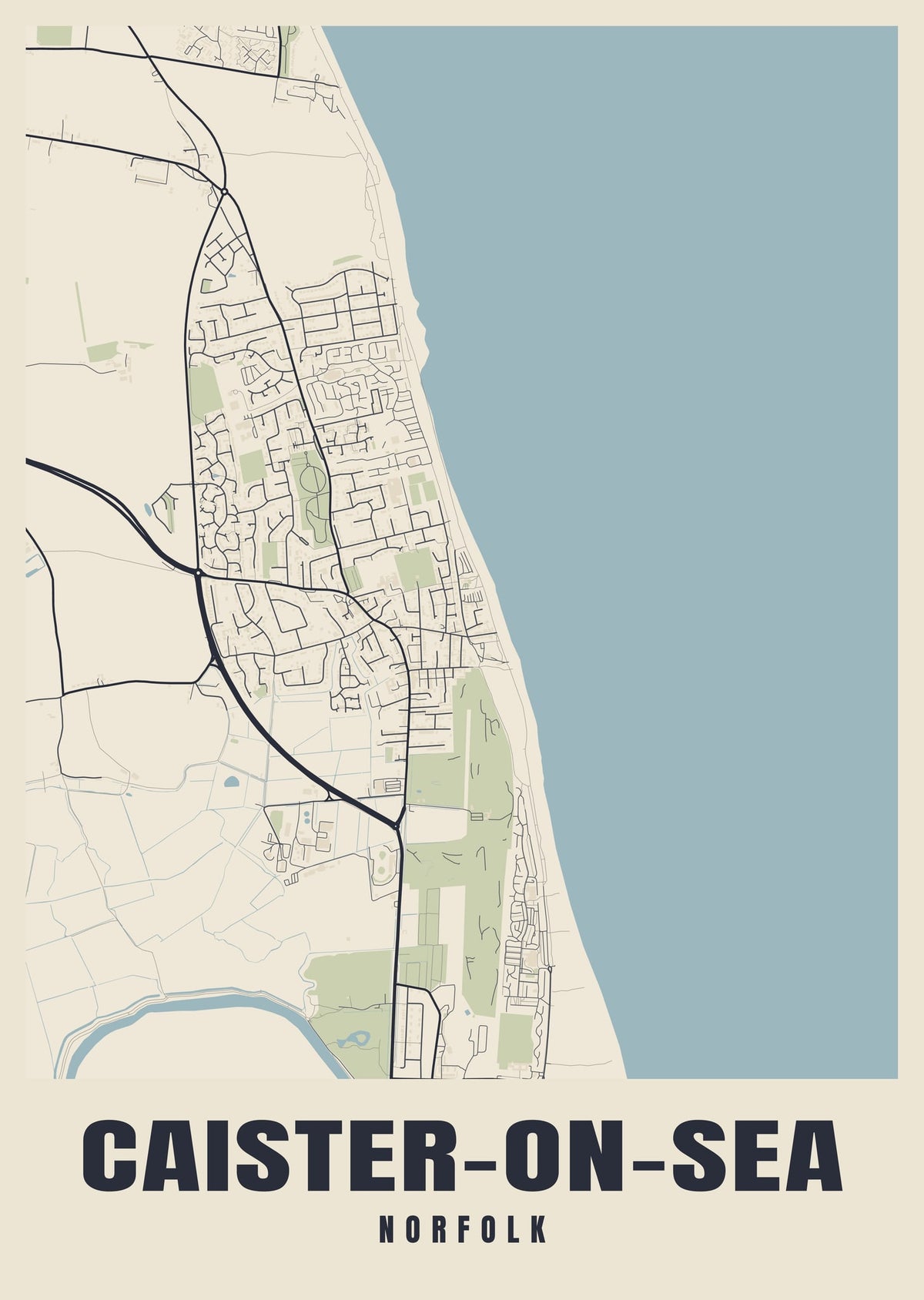 Street map poster of Caister-on-Sea, Norfolk