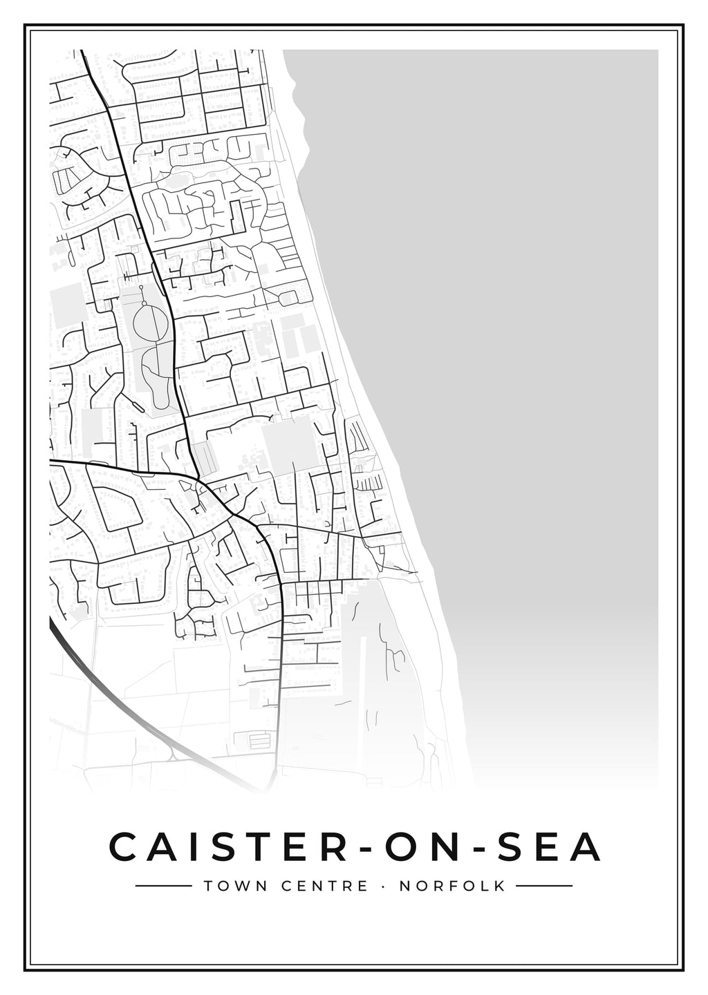 Street map poster of Caister-on-Sea town centre, Norfolk