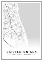 Street map poster of Caister-on-Sea town centre, Norfolk