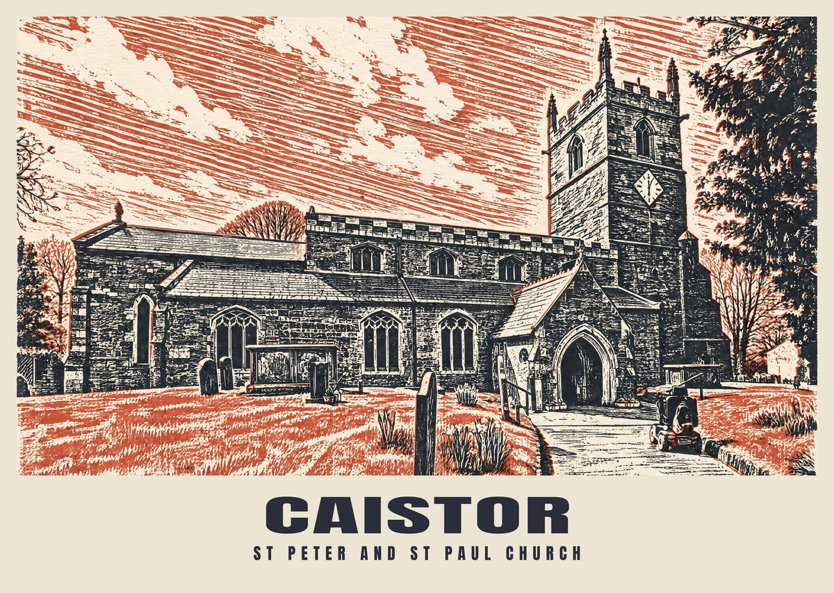 St Peter and St Paul Church, Caistor poster, Linocut style