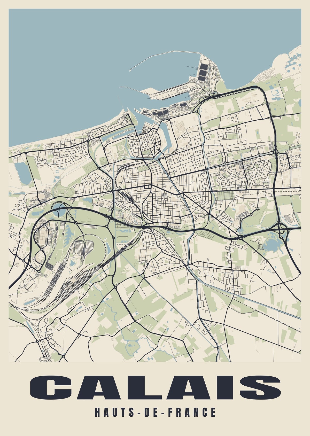 Street map poster of Calais, Hauts-de-France