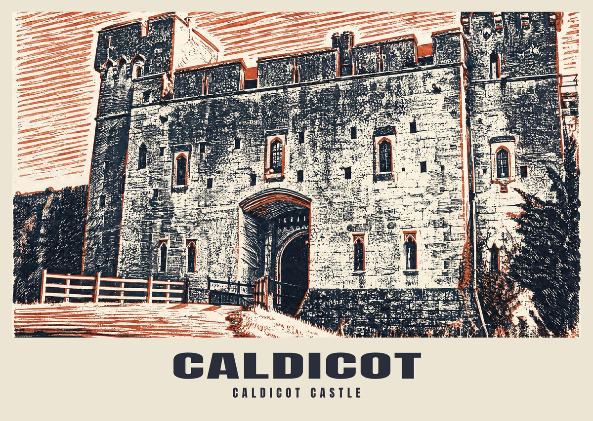 Caldicot Castle poster, Linocut style