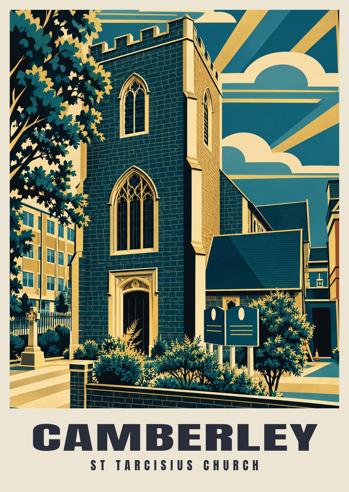 St Tarcisius Church, Camberley poster, Art Deco style