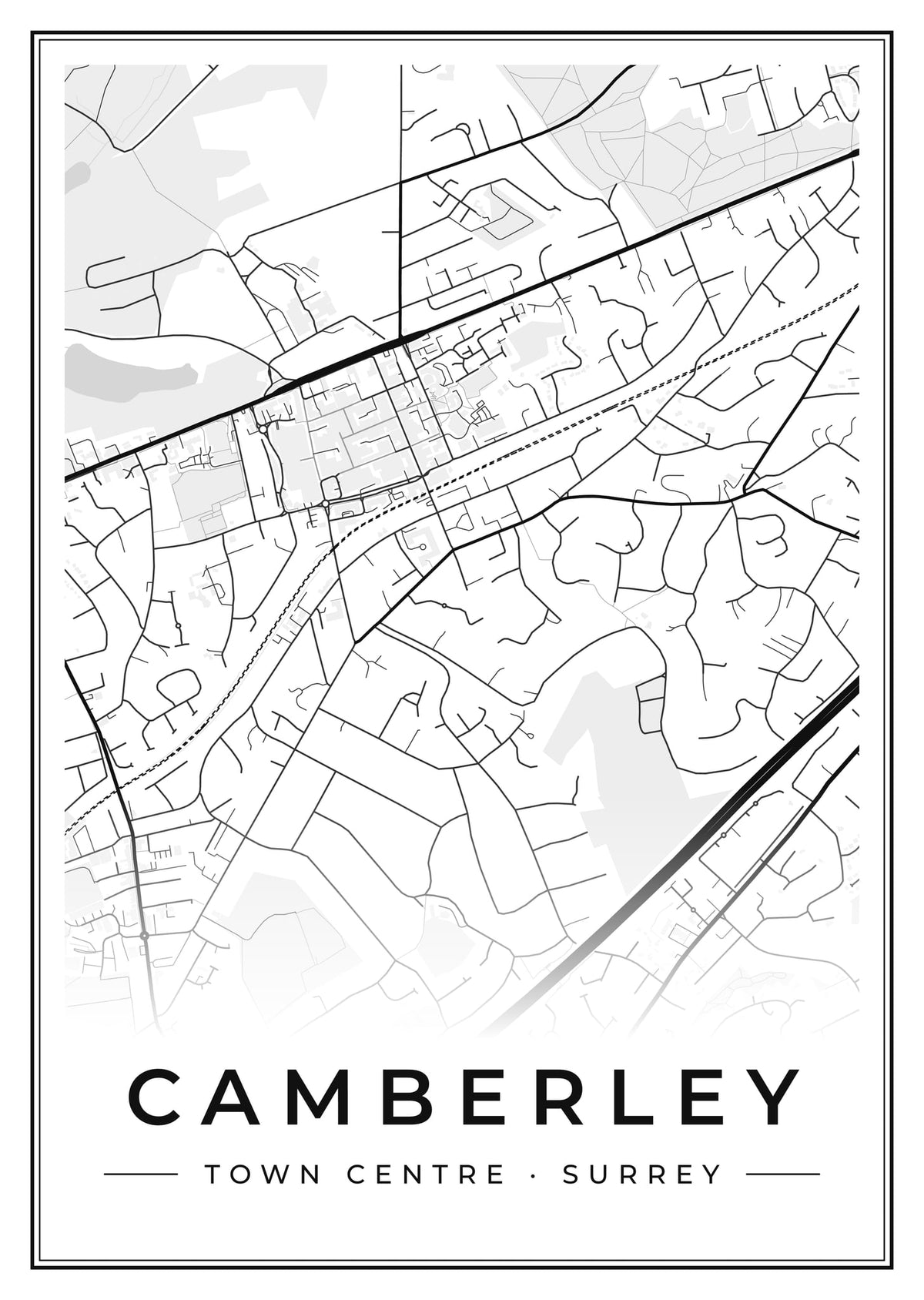 Street map poster of Camberley town centre, Surrey