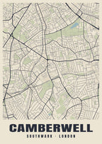 Heritage street map poster of Camberwell, Southwark, London