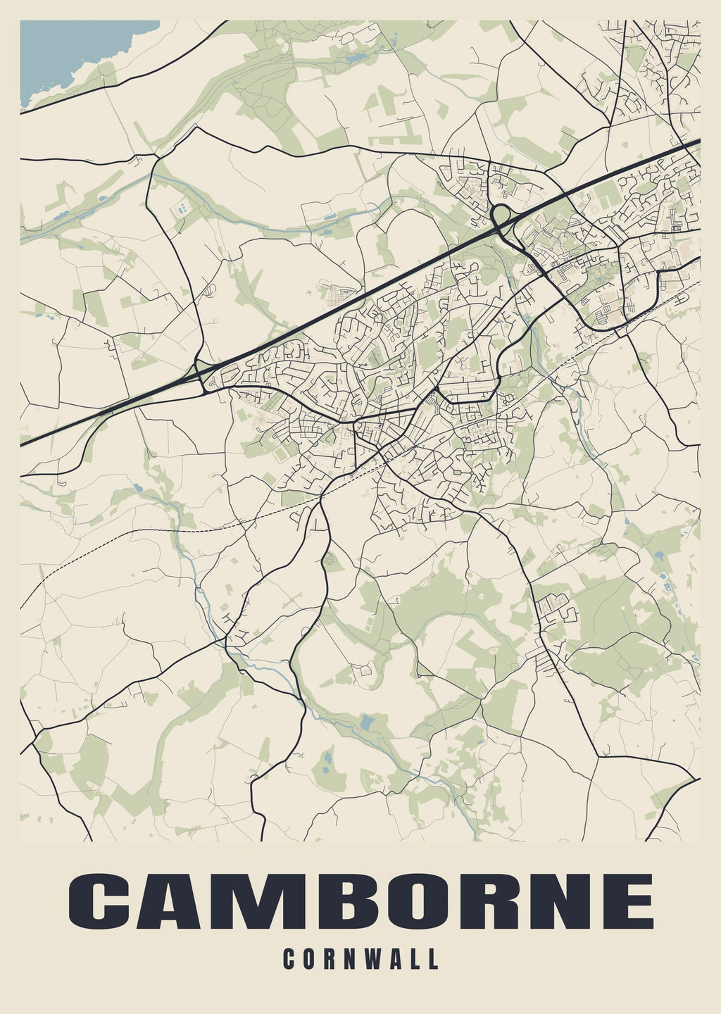 Street map poster of Camborne, Cornwall