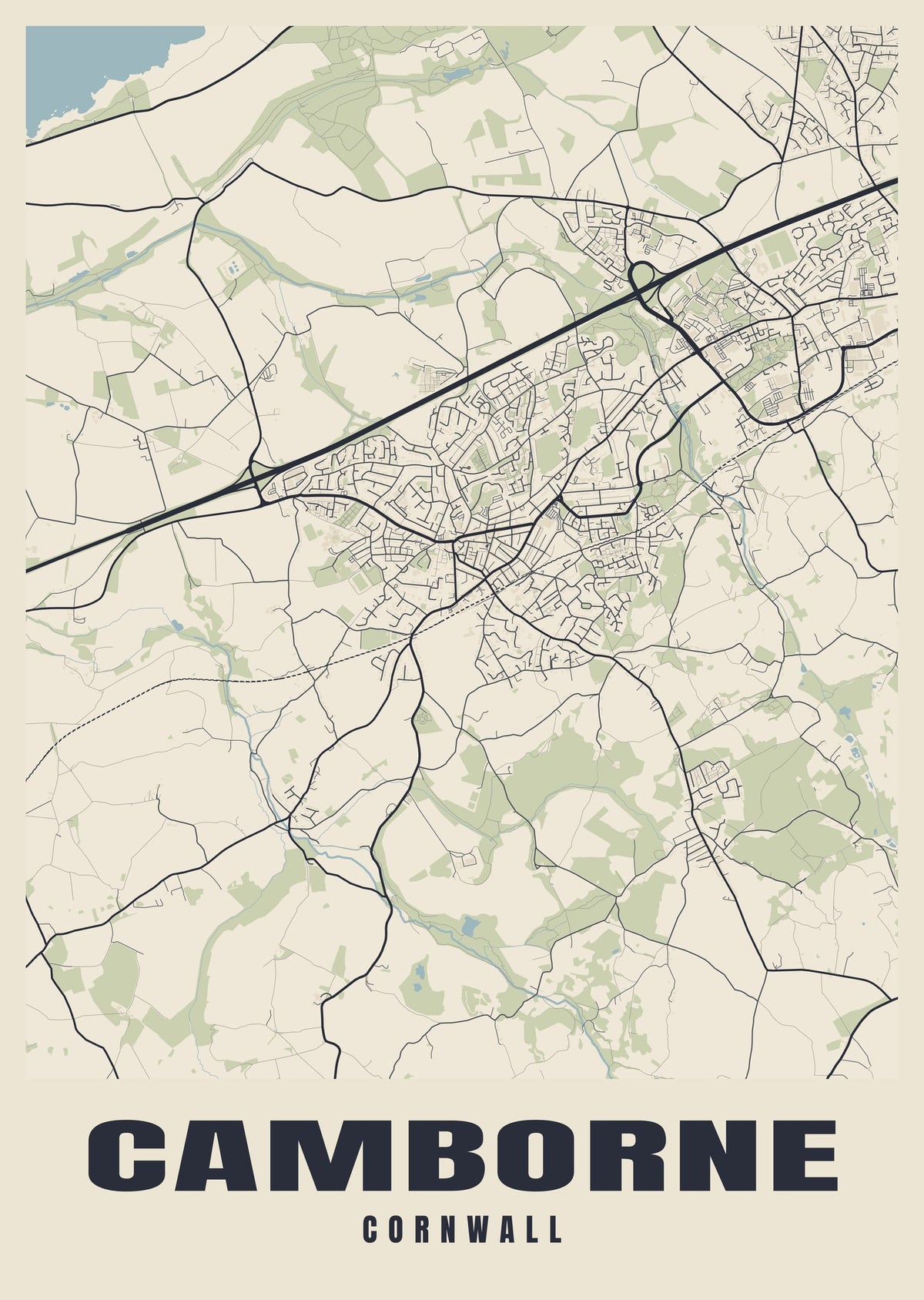 Street map poster of Camborne, Cornwall