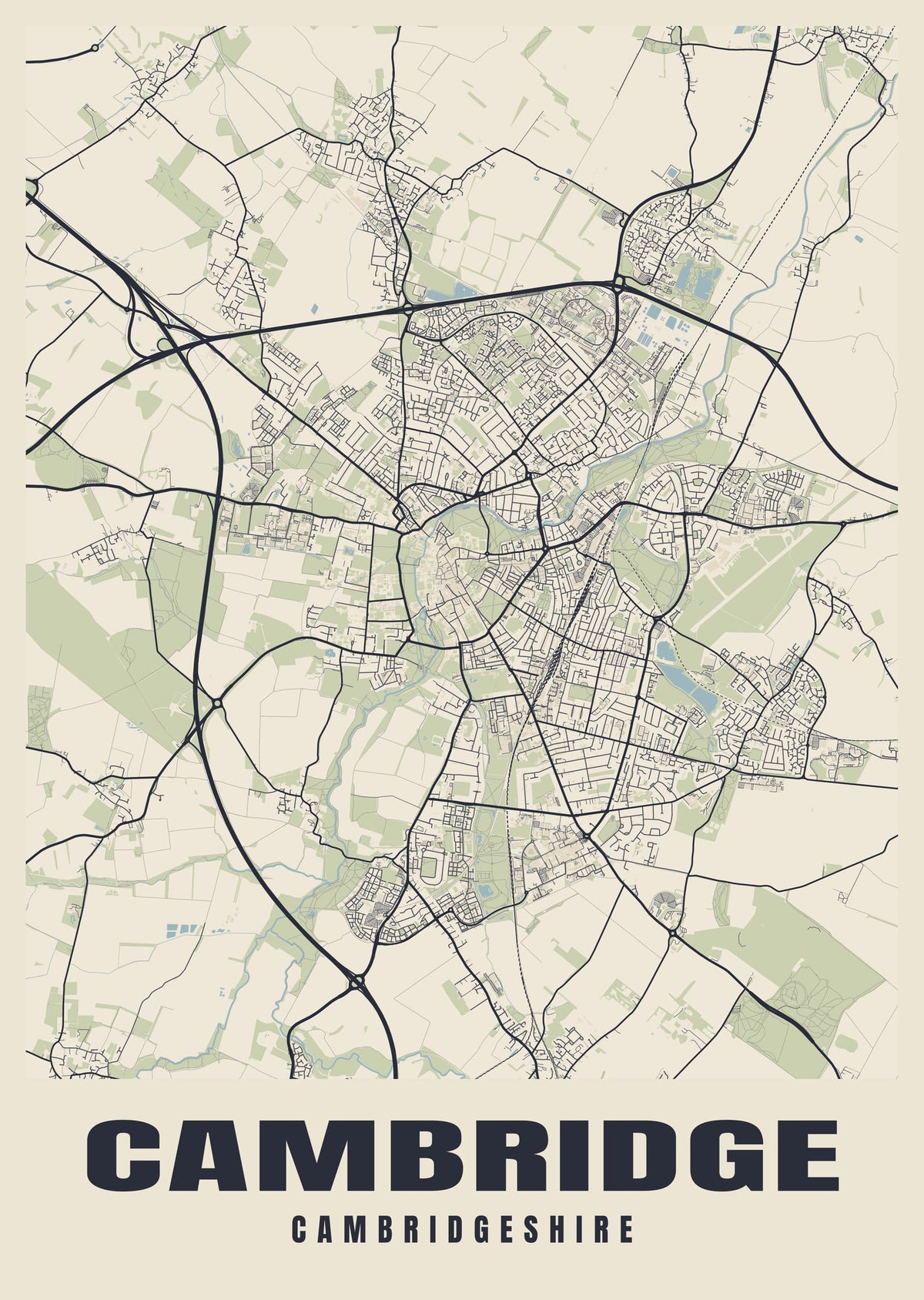 Street map poster of Cambridge, Cambridgeshire
