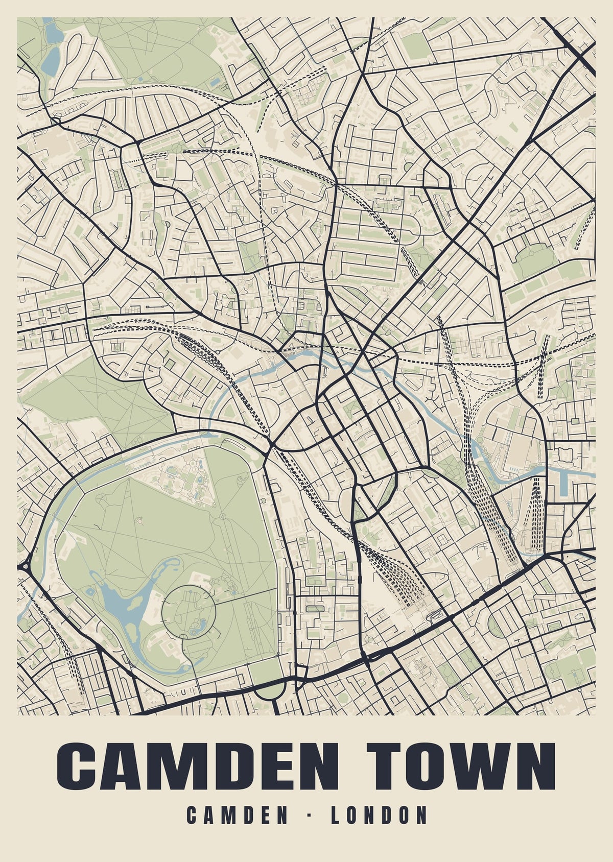 Heritage street map poster of Camden Town, Camden, London