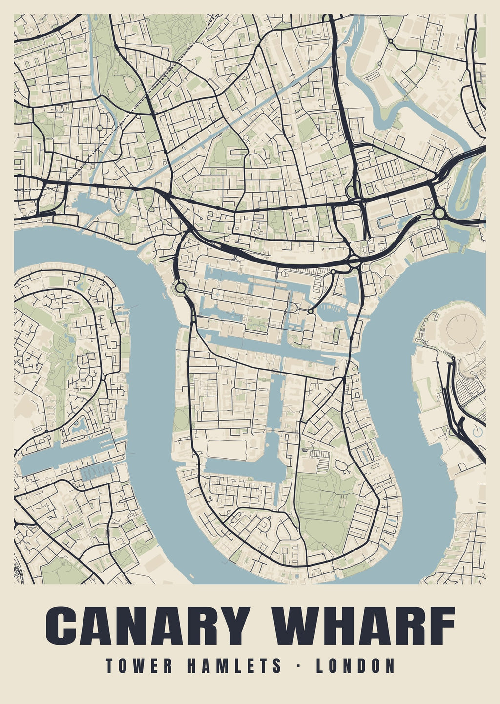 Heritage street map poster of Canary Wharf, Tower Hamlets, London