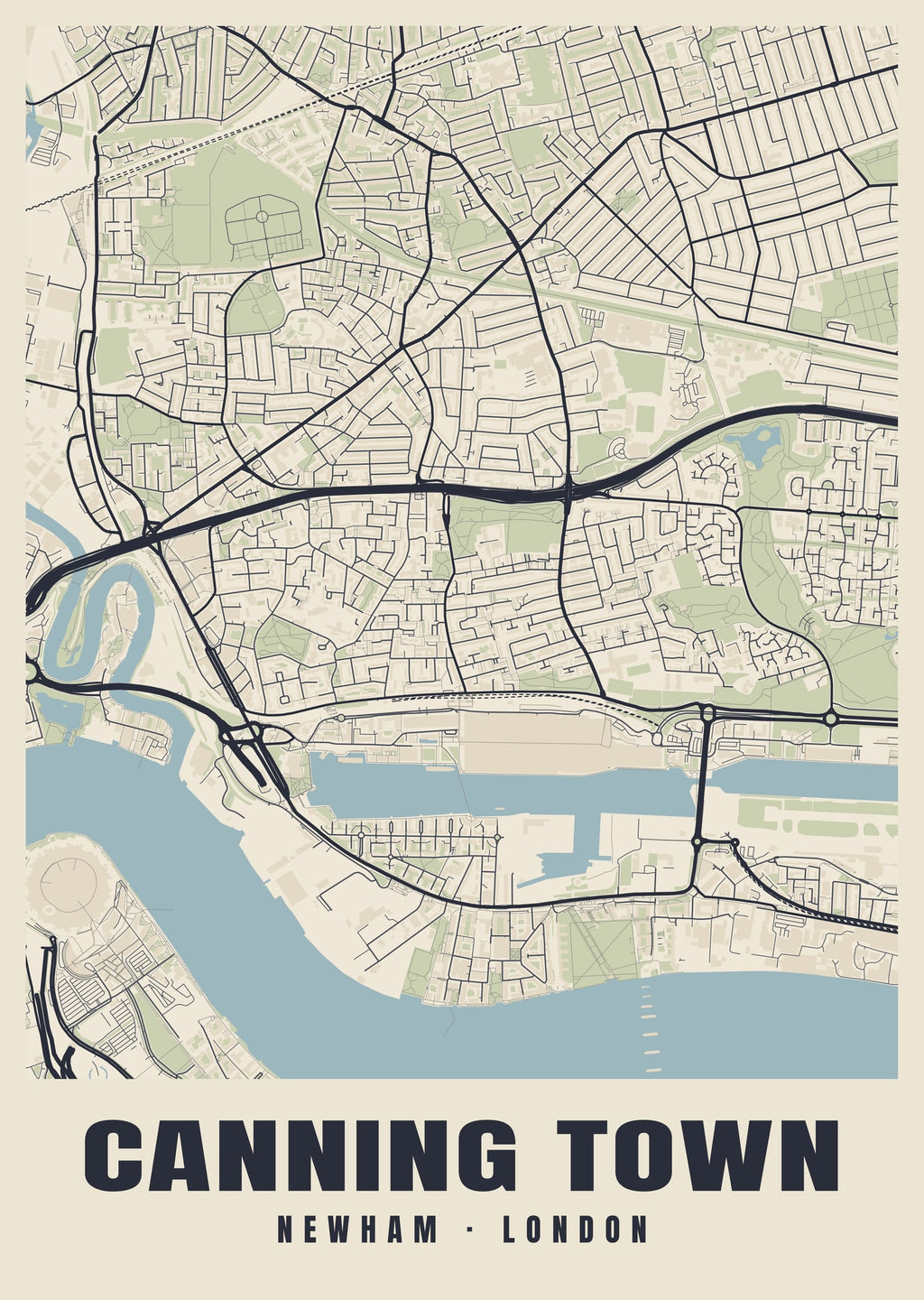 Heritage street map poster of Canning Town, Newham, London