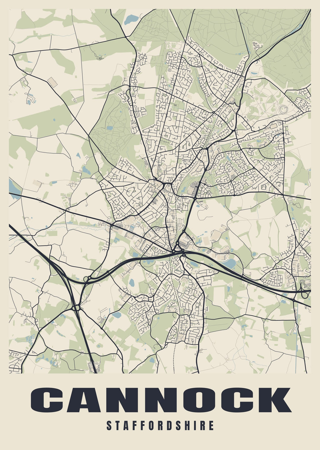 Street map poster of Cannock, Staffordshire