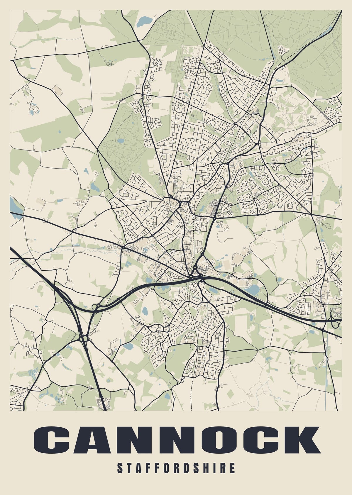 Street map poster of Cannock, Staffordshire